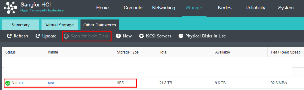 Sangfor HCI NFS datastore