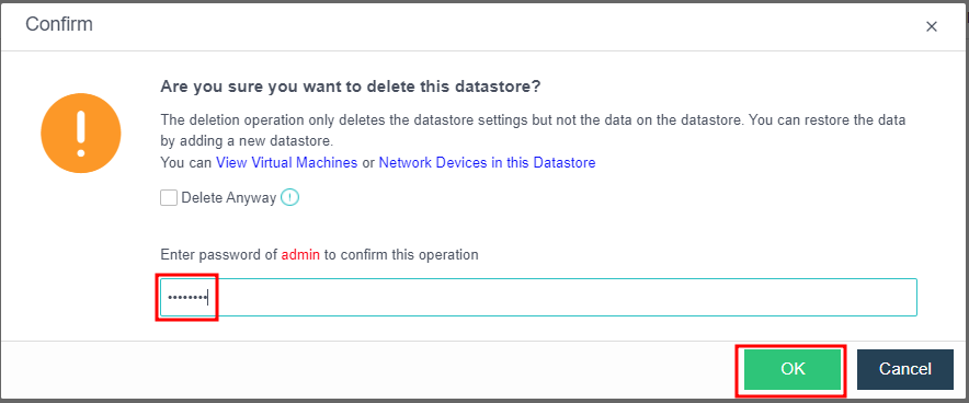 Sangfor HCI datastore deletion