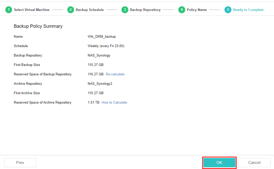 Backup Policy Completion