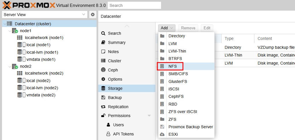 Proxmox VE에 NFS storage 추가하기