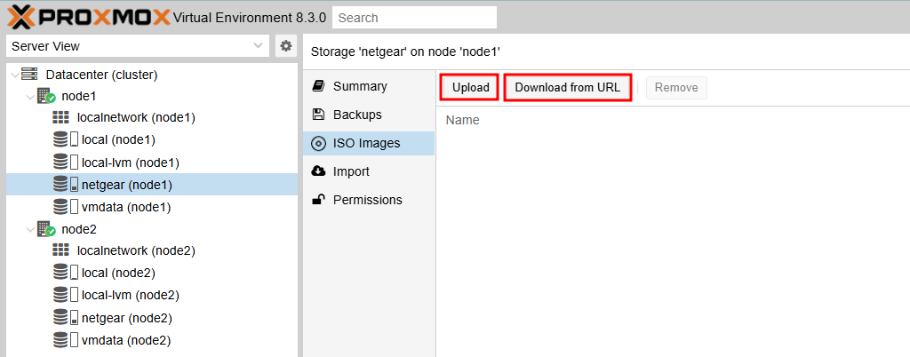 Proxmox VE에서 ISO image 파일 및 Import 파일을 업로드하기